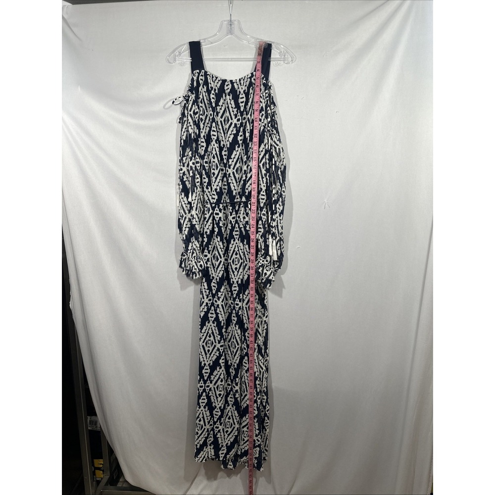 NEW $598 TORY BURCH [ XL ] Katherine Cold Shoulder Pleat Wrap Dress Navy J2198 - Picture 5 of 15